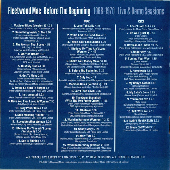 FLEETWOOD MAC - BEFORE THE BEGINNING: VOLUME 1 LIVE 1968 3CD